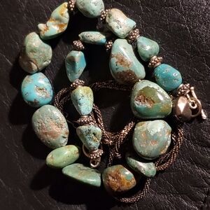 Vintage Turquoise Necklace Sterling Silver 22" Natural Stones